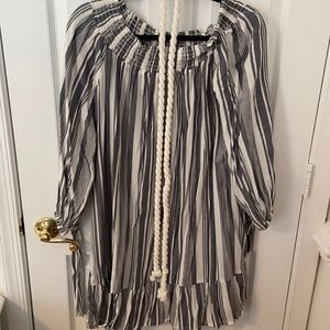 Blue and white striped off shoulder dress L